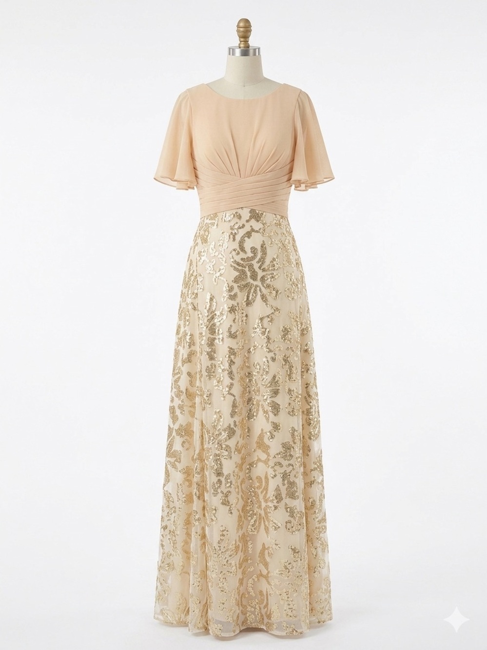 Elegant Champagne Sequin A-Line Evening Dress